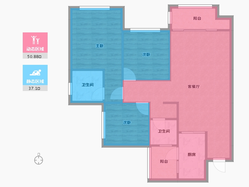 四川省-成都市-南城星汇Ｂ2户型92m²-79.65-户型库-动静分区