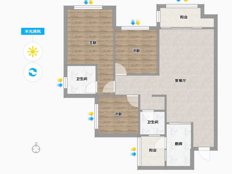 四川省-成都市-南城星汇Ｂ2户型92m²-79.65-户型库-采光通风