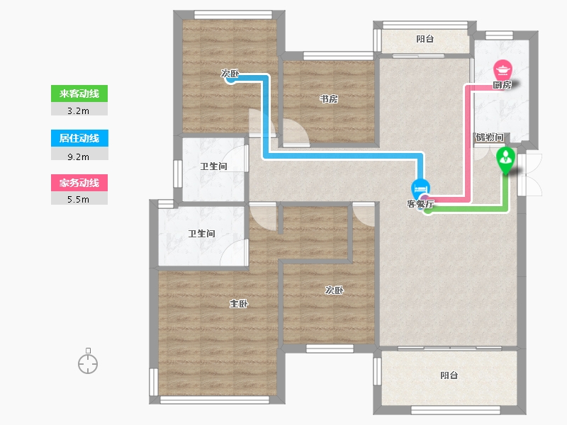 四川省-成都市-南城星汇Ａ2户型110m²-99.53-户型库-动静线