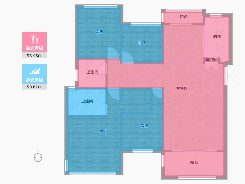 四川省-成都市-南城星汇Ａ2户型110m²-99.53-户型库-动静分区