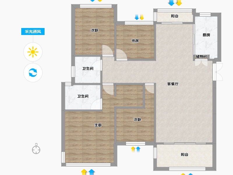 四川省-成都市-南城星汇Ａ2户型110m²-99.53-户型库-采光通风