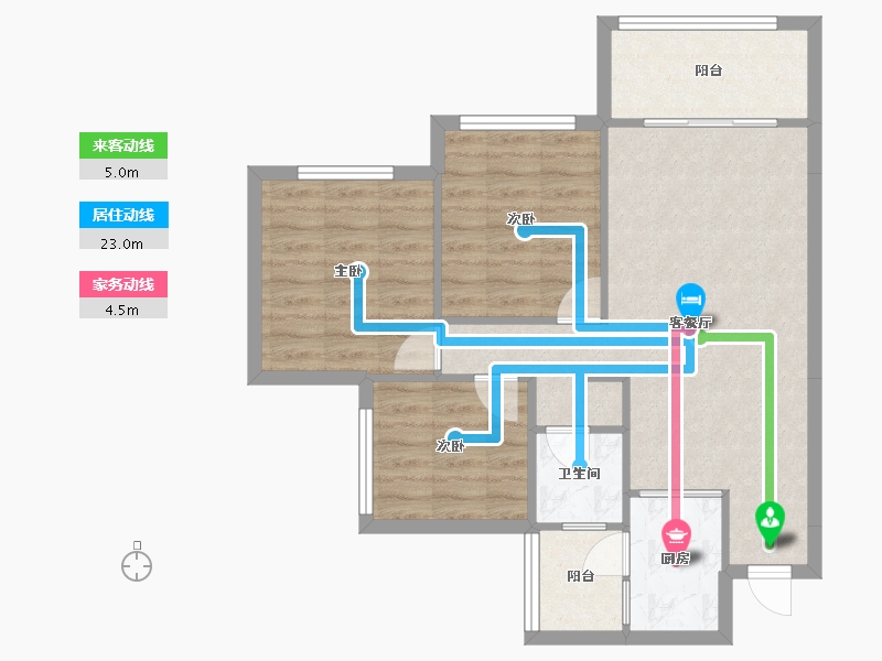 四川省-成都市-南城星汇Ｂ1户型84m²-72.98-户型库-动静线