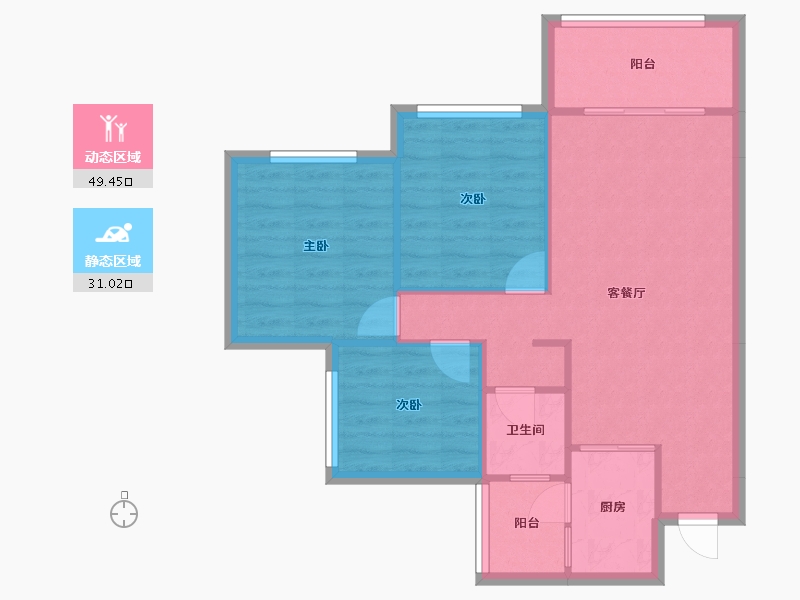 四川省-成都市-南城星汇Ｂ1户型84m²-72.98-户型库-动静分区