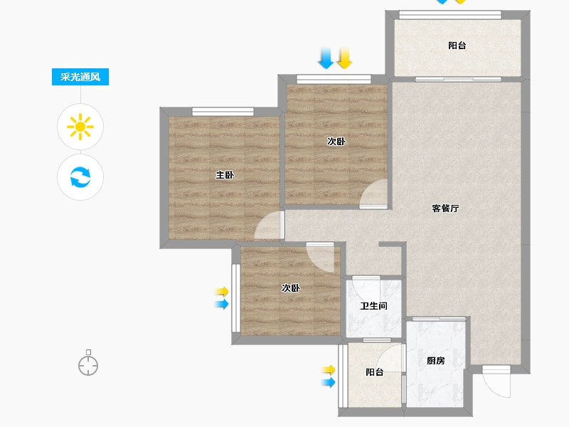 四川省-成都市-南城星汇Ｂ1户型84m²-72.98-户型库-采光通风