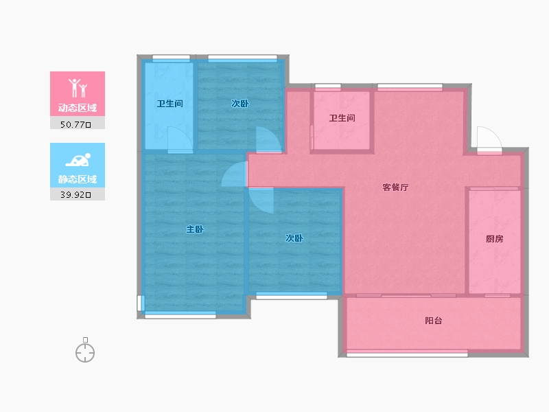 四川省-成都市-南城星汇Ｃ1-2户型94m²-82.51-户型库-动静分区