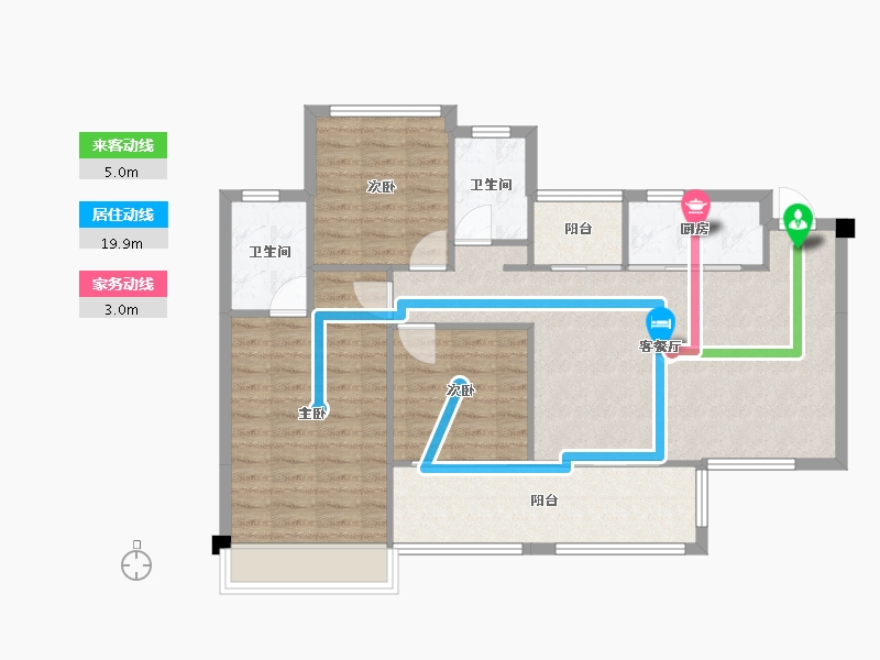 四川省-成都市-南城星汇Ｃ3户型98m²-91.39-户型库-动静线