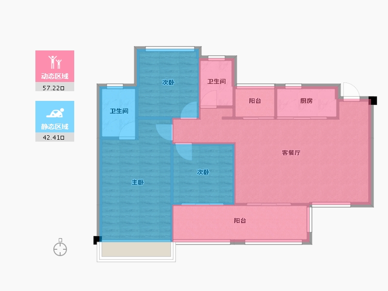 四川省-成都市-南城星汇Ｃ3户型98m²-91.39-户型库-动静分区