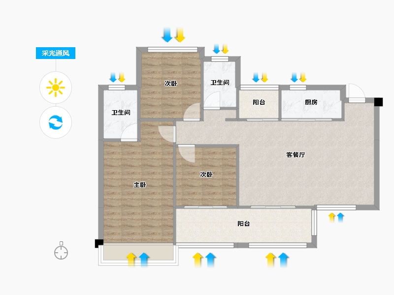 四川省-成都市-南城星汇Ｃ3户型98m²-91.39-户型库-采光通风