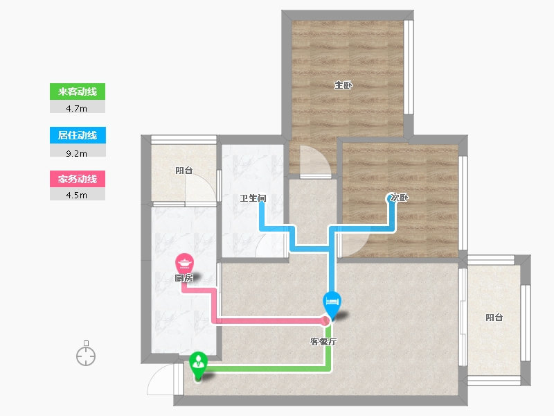 四川省-成都市-南城星汇Ｅ3户型68m²-58.28-户型库-动静线