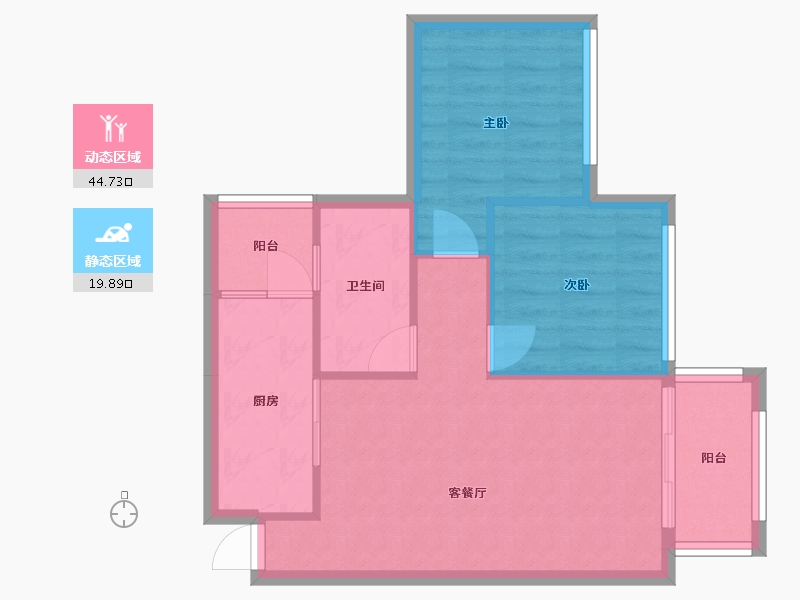 四川省-成都市-南城星汇Ｅ3户型68m²-58.28-户型库-动静分区