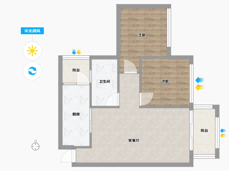 四川省-成都市-南城星汇Ｅ3户型68m²-58.28-户型库-采光通风