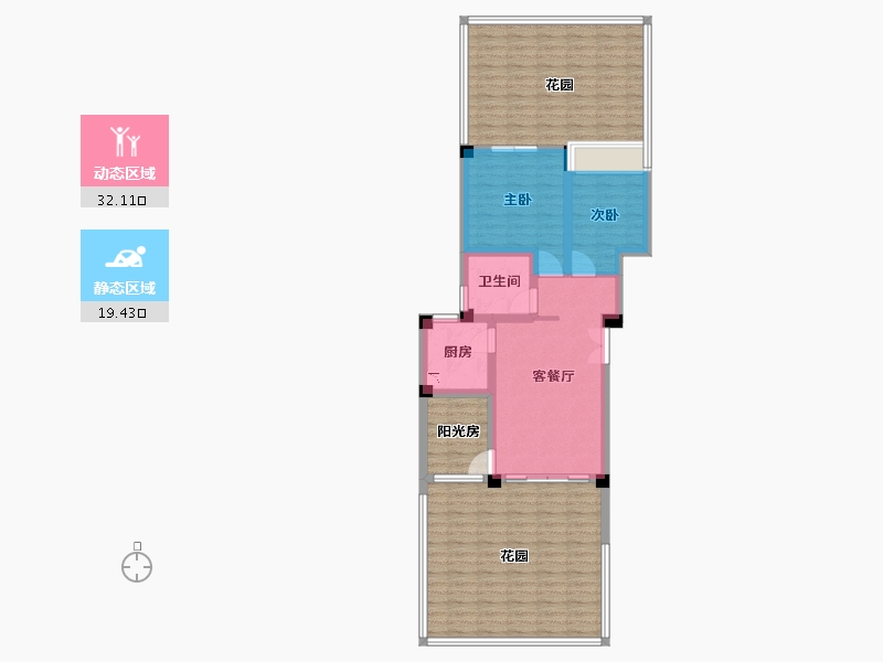 四川省-成都市-青城神韵二期B1-1户型76m²-101.43-户型库-动静分区