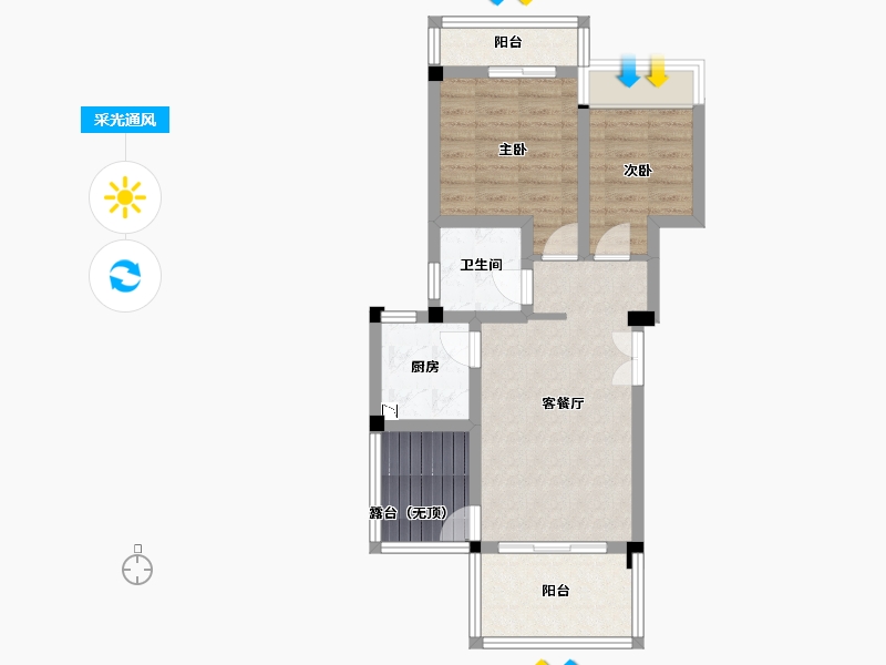 四川省-成都市-青城神韵二期B1-3户型69m²-59.49-户型库-采光通风