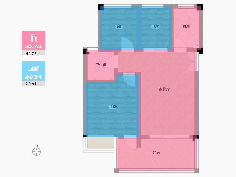 四川省-成都市-青城神韵二期B23层户型66m²-56.59-户型库-动静分区