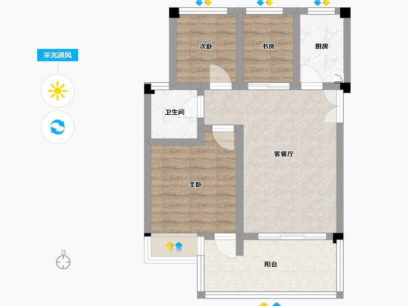 四川省-成都市-青城神韵二期B23层户型66m²-56.59-户型库-采光通风