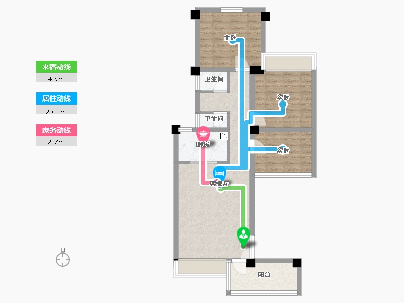 四川省-成都市-青城神韵二期C2层户型82m²-68.81-户型库-动静线