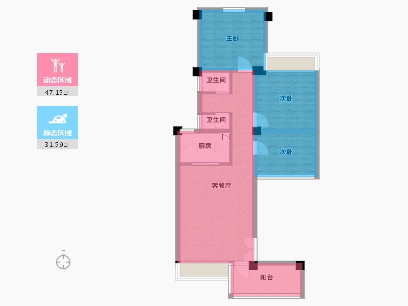 四川省-成都市-青城神韵二期C2层户型82m²-68.81-户型库-动静分区