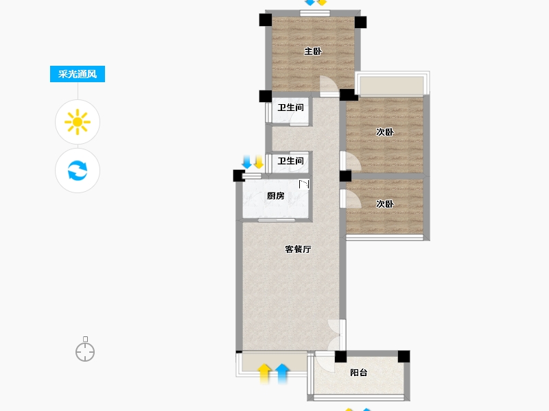 四川省-成都市-青城神韵二期C2层户型82m²-68.81-户型库-采光通风