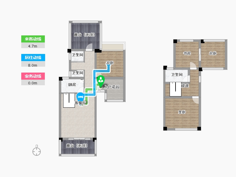 四川省-成都市-青城神韵二期C3层+跃层户型95m²-113.96-户型库-动静线