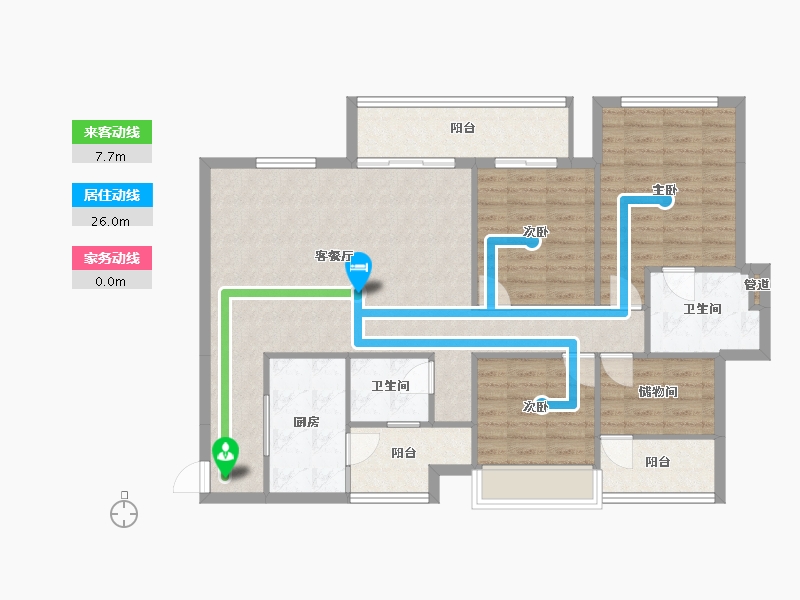 四川省-成都市-唐人街相府花园B2-2户型129m²-106.82-户型库-动静线