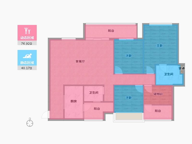 四川省-成都市-唐人街相府花园B2-2户型129m²-106.82-户型库-动静分区