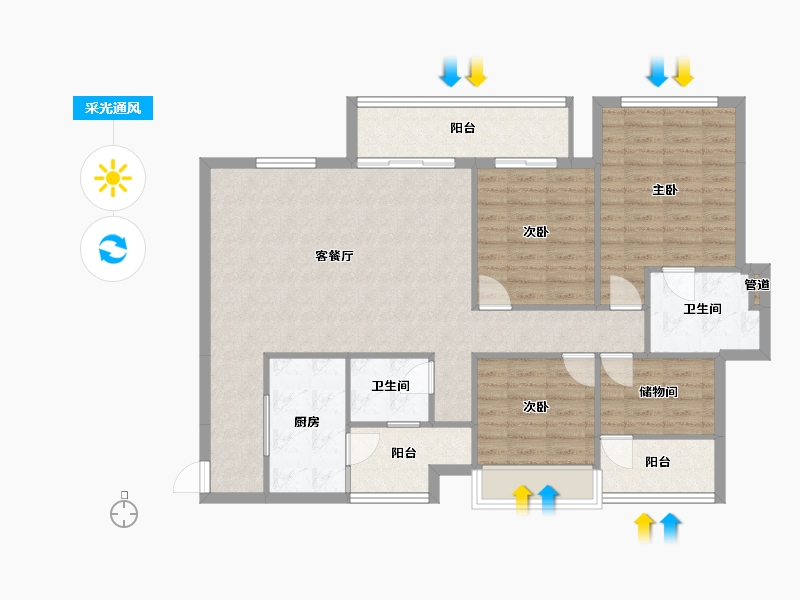 四川省-成都市-唐人街相府花园B2-2户型129m²-106.82-户型库-采光通风