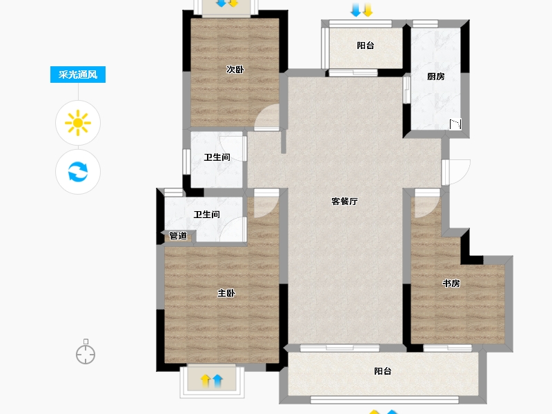 四川省-成都市-新城瑞升悦隽西江(1,2,3,4,5)号楼116m²-91.08-户型库-采光通风