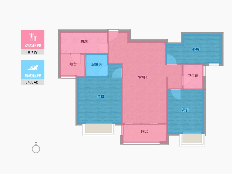 四川省-成都市-新城瑞升悦隽西江6号楼101m²-77.10-户型库-动静分区