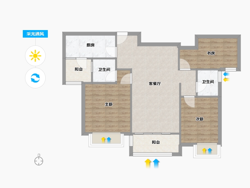 四川省-成都市-新城瑞升悦隽西江6号楼101m²-77.10-户型库-采光通风