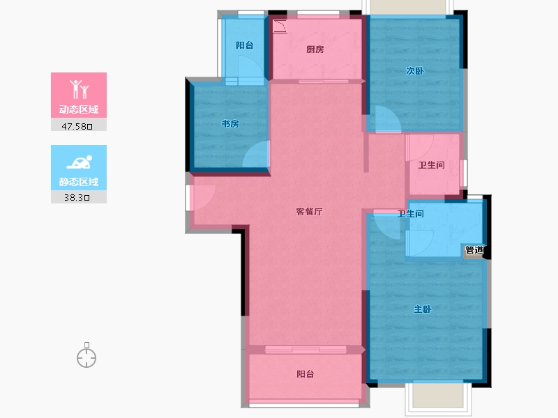 四川省-成都市-新城瑞升悦隽西江6号楼103m²-76.19-户型库-动静分区