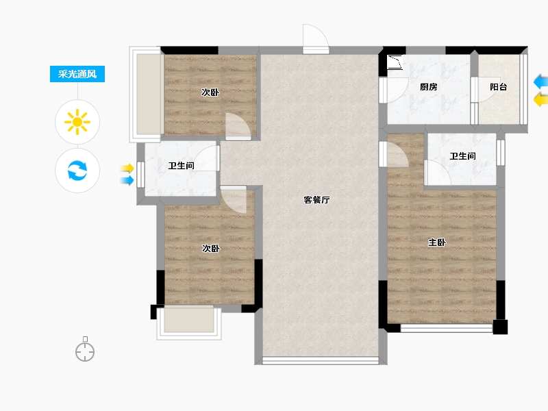 四川省-成都市-御澜台8号楼103m²-83.07-户型库-采光通风