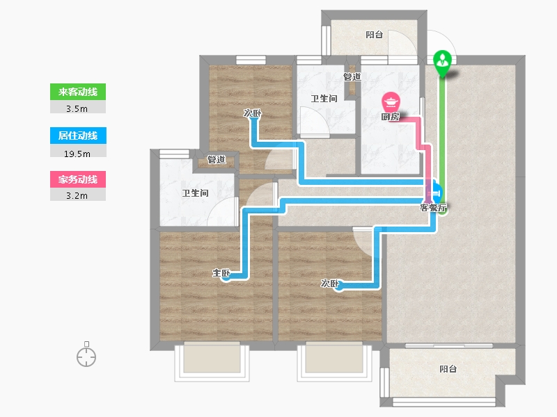 四川省-成都市-远洋栖棠2号楼99m²-70.42-户型库-动静线