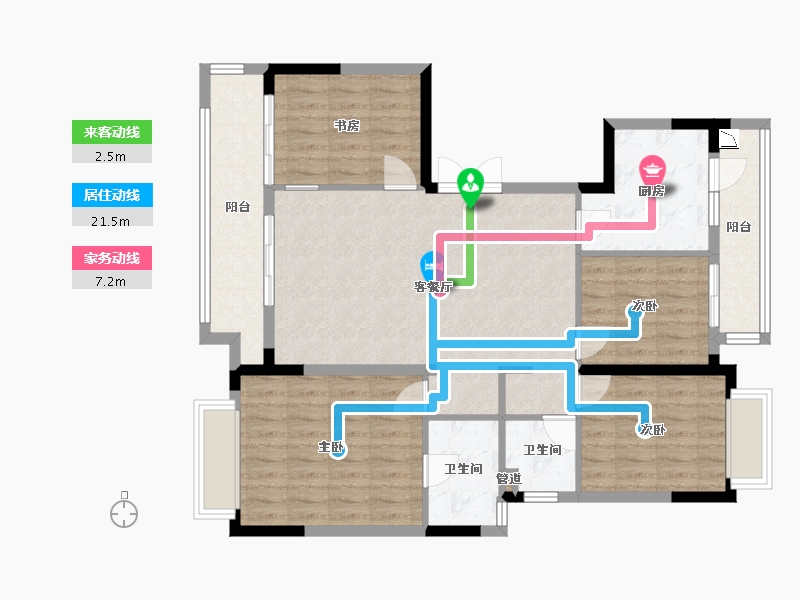 四川省-成都市-弘阳都江府A-7户型143m²-104.28-户型库-动静线