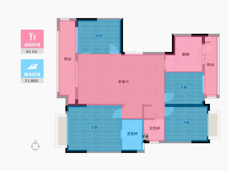 四川省-成都市-弘阳都江府A-7户型143m²-104.28-户型库-动静分区