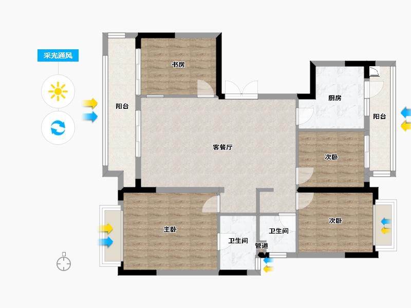 四川省-成都市-弘阳都江府A-7户型143m²-104.28-户型库-采光通风