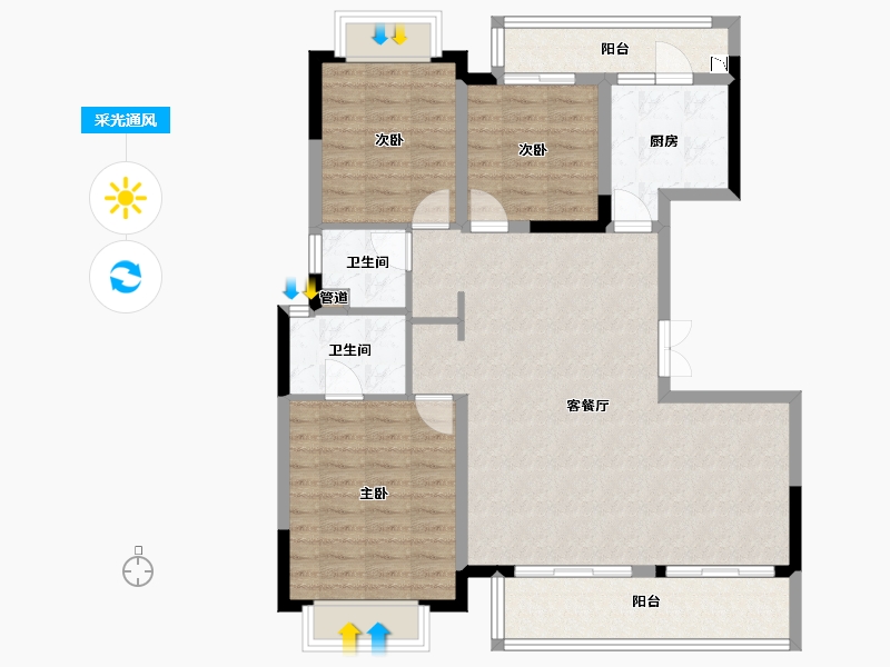 四川省-成都市-弘阳都江府地块二(1,7),地块三(1,9)号楼129m²-103.19-户型库-采光通风