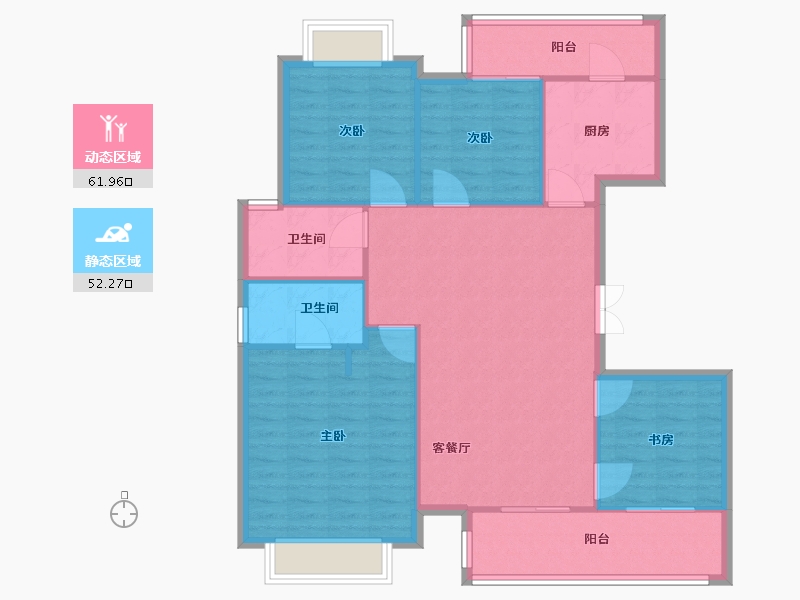 四川省-成都市-弘阳都江府地块二(1,7),地块三(1,9)号楼131m²-104.80-户型库-动静分区