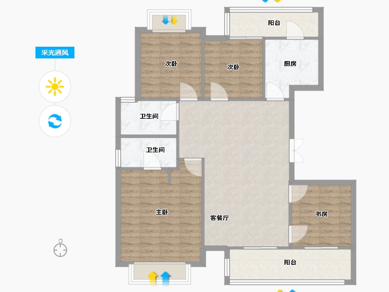 四川省-成都市-弘阳都江府地块二(1,7),地块三(1,9)号楼131m²-104.80-户型库-采光通风