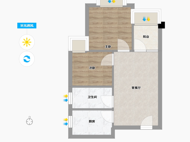 四川省-成都市-蓝光青城河谷国际度假区E3户型57m²-39.02-户型库-采光通风