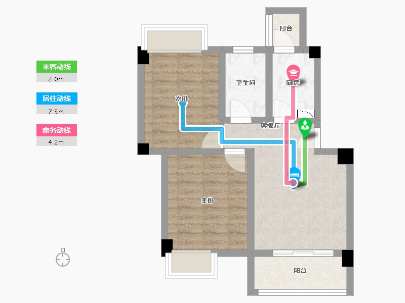 四川省-成都市-青城上院F2户型73m²-53.26-户型库-动静线