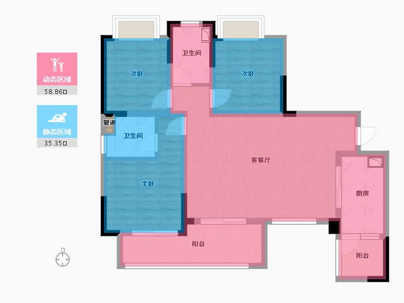 四川省-成都市-融创文旅城(B6-4,B1-5,B1-6)栋108m²-83.17-户型库-动静分区