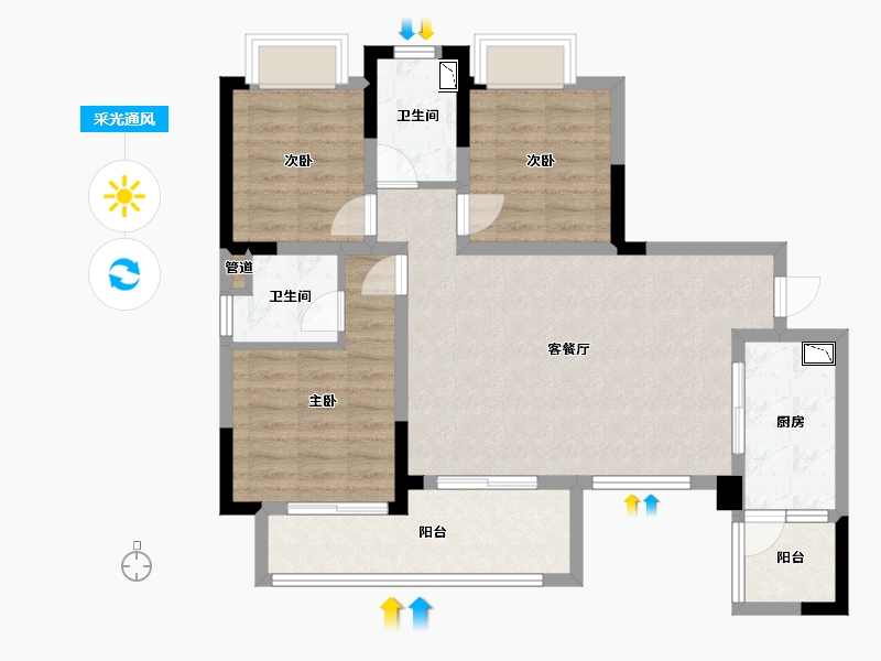 四川省-成都市-融创文旅城(B6-4,B1-5,B1-6)栋108m²-83.17-户型库-采光通风