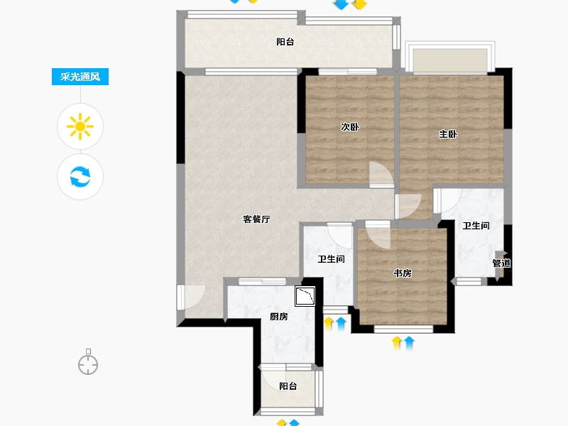 四川省-成都市-融创文旅城A1-9-4号楼106m²-85.64-户型库-采光通风