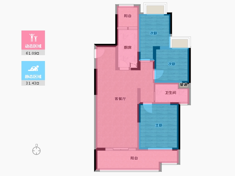 四川省-成都市-融创文旅城A3户型105m²-81.48-户型库-动静分区