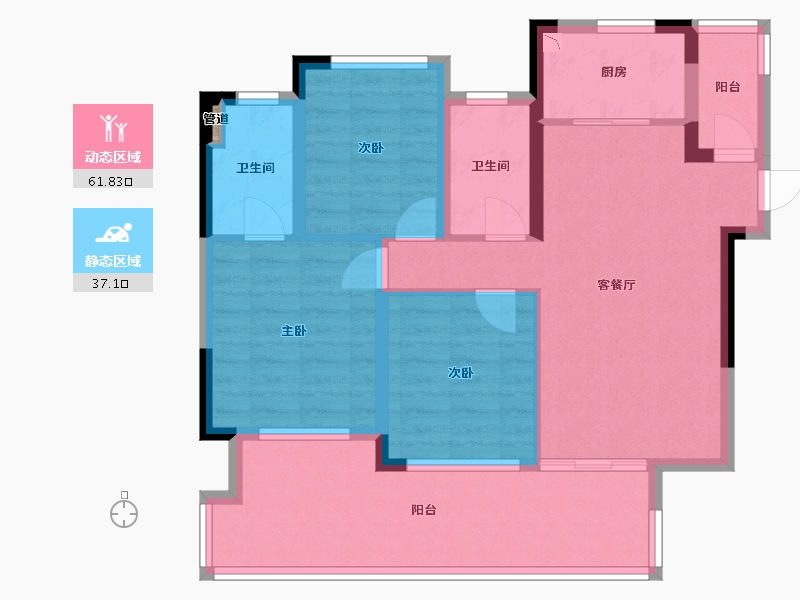 四川省-成都市-梦享春山可望(50,51)号楼94m²-87.80-户型库-动静分区