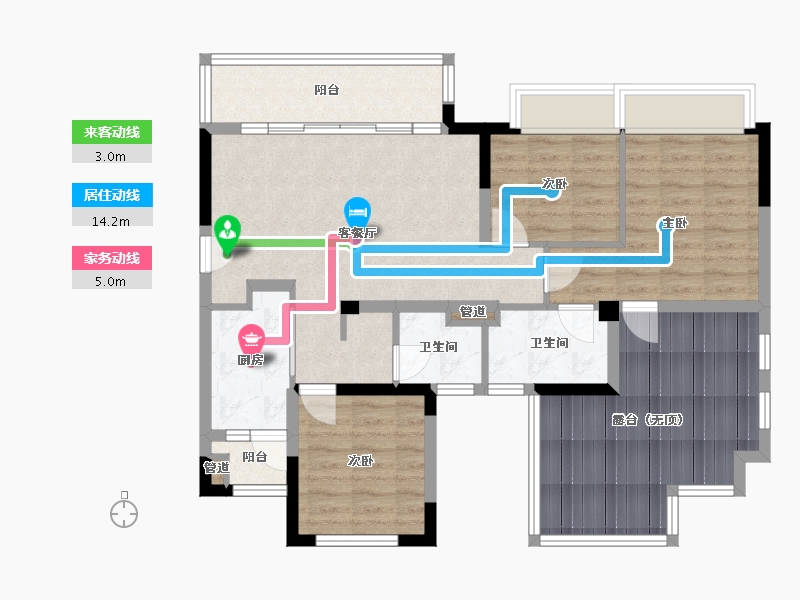 四川省-成都市-梦享春山可望(52,55,54)号楼95m²-93.17-户型库-动静线