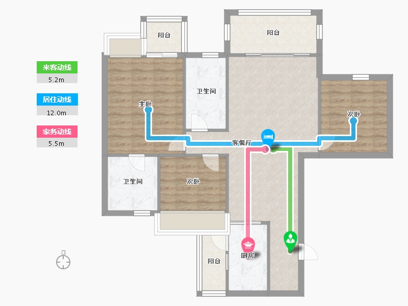 四川省-成都市-南峰水岸华府Ｂ户型112m²-89.60-户型库-动静线