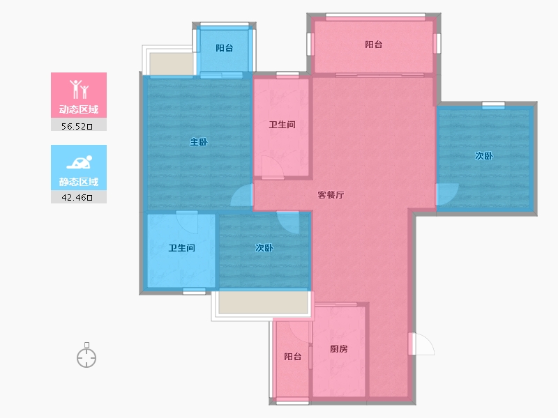 四川省-成都市-南峰水岸华府Ｂ户型112m²-89.60-户型库-动静分区