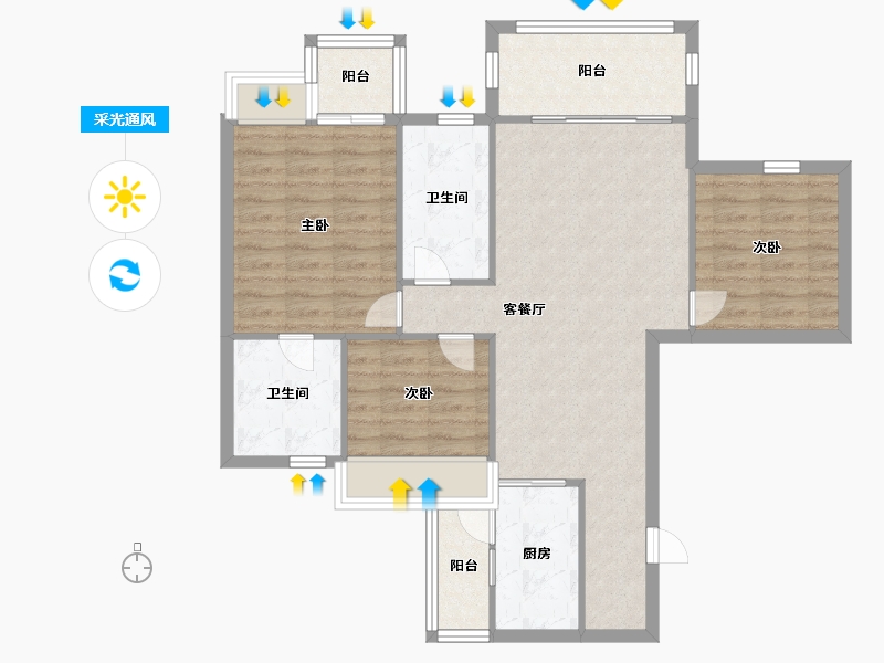 四川省-成都市-南峰水岸华府Ｂ户型112m²-89.60-户型库-采光通风