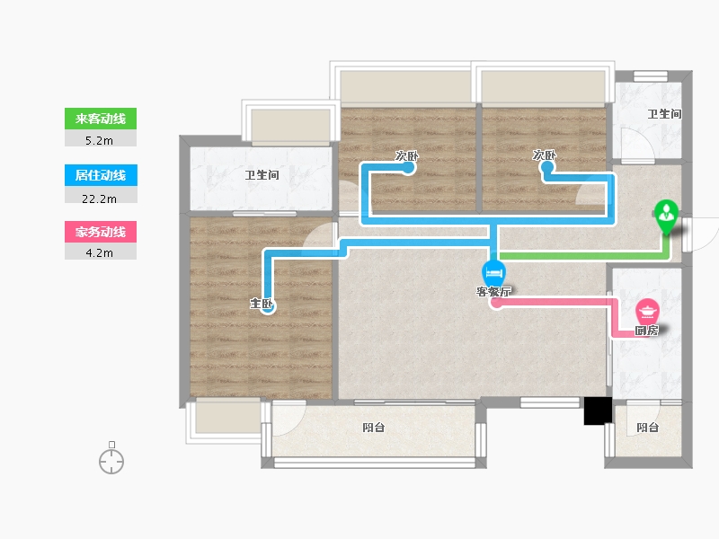 四川省-成都市-南峰水岸华府F1户型105m²-81.63-户型库-动静线